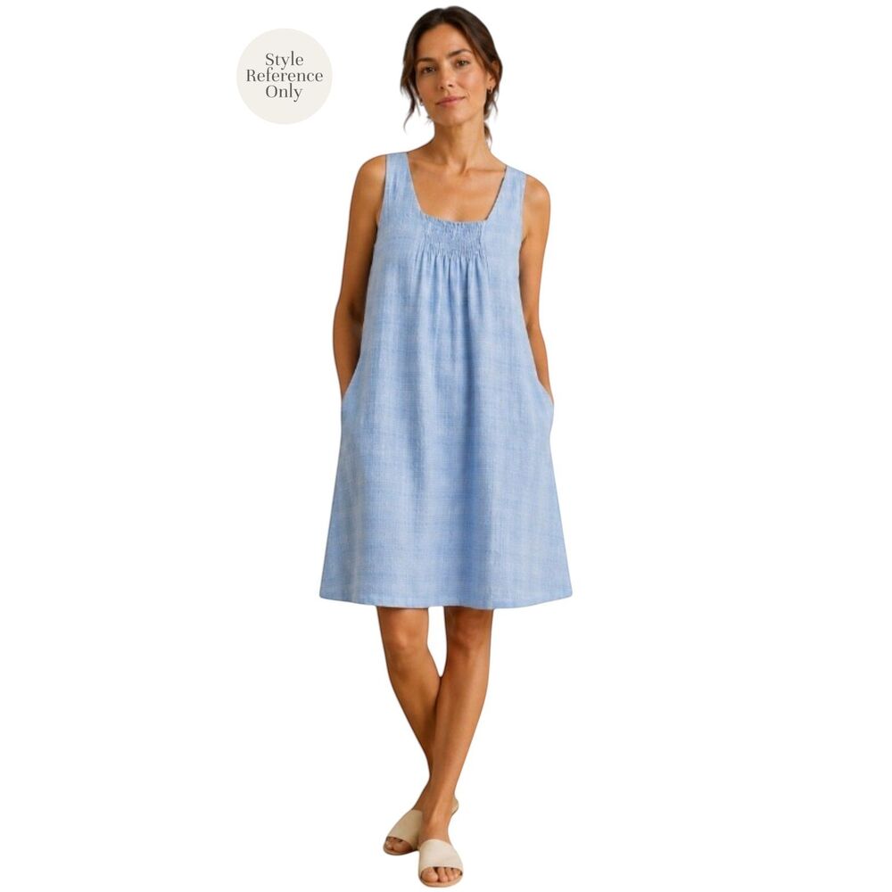 Eileen Fisher 100% Linen Sleeveless Dress Light Blue Medium Lined Pockets